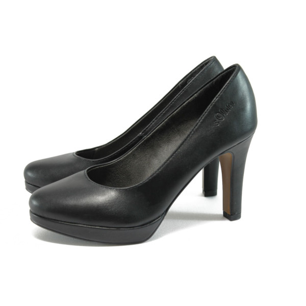 Черни дамски обувки с мемори пяна, на висок ток, здрава еко-кожа - официални обувки за целогодишно ползване N 10008999