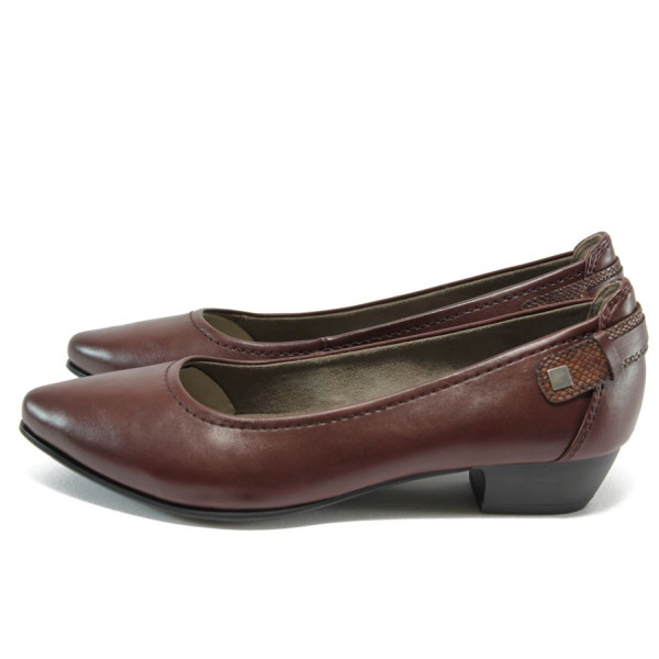 Винени дамски обувки със среден ток, здрава еко-кожа - всекидневни обувки за целогодишно ползване N 10009001