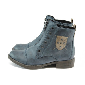 Тъмносини дамски боти, здрава еко-кожа - всекидневни обувки за есента и зимата N 10009004