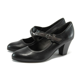 Черни дамски обувки с висок ток, естествена кожа - всекидневни обувки за пролетта и есента N 10009007