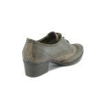 Кафяви дамски обувки със среден ток, еко-кожа с крокодилска шарка - всекидневни обувки за пролетта и есента N 10009013