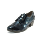 Тъмносини дамски обувки със среден ток, лачена еко кожа - всекидневни обувки за пролетта и есента N 10009014