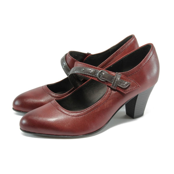 Винени дамски обувки с висок ток, естествена кожа - всекидневни обувки за пролетта и есента N 10009012