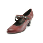 Винени дамски обувки с висок ток, естествена кожа - всекидневни обувки за пролетта и есента N 10009012