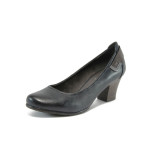 Тъмносини дамски обувки със среден ток, естествена кожа и еко-кожа - всекидневни обувки за целогодишно ползване N 10009026