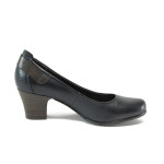 Тъмносини дамски обувки със среден ток, естествена кожа и еко-кожа - всекидневни обувки за целогодишно ползване N 10009026