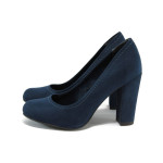 Тъмносини дамски обувки с висок ток, качествен еко-велур - всекидневни обувки за целогодишно ползване N 10009027