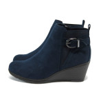 Сини дамски боти, качествен еко-велур - всекидневни обувки за есента и зимата N 10009031