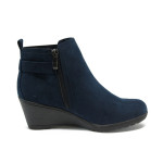 Сини дамски боти, качествен еко-велур - всекидневни обувки за есента и зимата N 10009031
