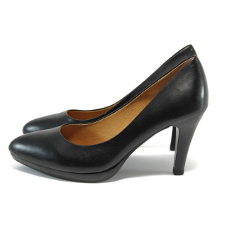 Черни дамски обувки с висок ток, естествена кожа - официални обувки за целогодишно ползване N 10009035