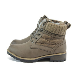 Бежови юношески боти, здрава еко-кожа - всекидневни обувки за есента и зимата N 10009037