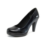 Тъмносини дамски обувки с висок ток, лачена еко кожа - официални обувки за целогодишно ползване N 10009039