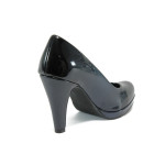 Тъмносини дамски обувки с висок ток, лачена еко кожа - официални обувки за целогодишно ползване N 10009039