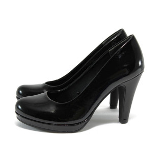 Черни дамски обувки с висок ток, лачена еко кожа - официални обувки за целогодишно ползване N 10009040