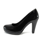 Черни дамски обувки с висок ток, лачена еко кожа - официални обувки за целогодишно ползване N 10009040