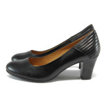 Черни дамски обувки с висок ток, естествена кожа - официални обувки за целогодишно ползване N 10009041