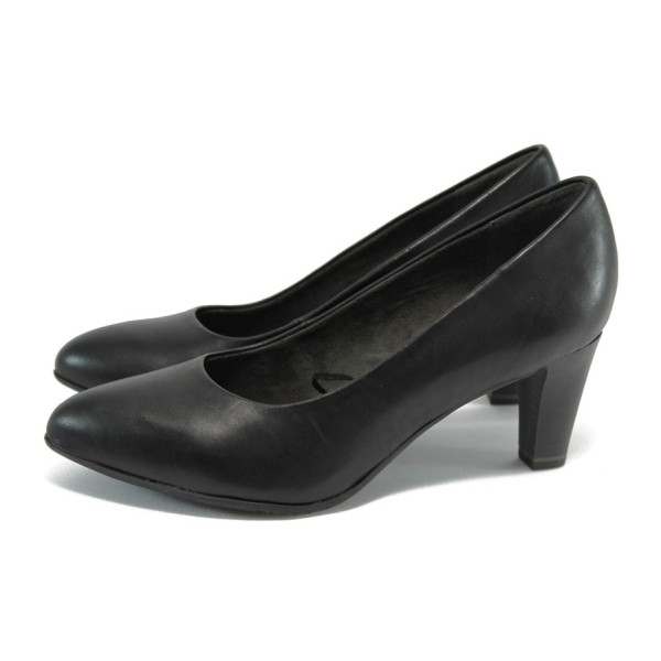 Черни дамски обувки с висок ток, естествена кожа - официални обувки за целогодишно ползване N 10009045