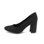 Черни дамски обувки с висок ток, качествен еко-велур - официални обувки за целогодишно ползване N 10009060