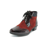 Винени дамски боти, естествен велур с лачена кожа - официални обувки за есента и зимата N 10009063