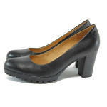 Черни дамски обувки с висок ток, естествена кожа - официални обувки за целогодишно ползване N 10009087
