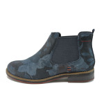 Тъмносини дамски боти, естествен набук - всекидневни обувки за есента и зимата N 10009141