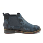 Тъмносини дамски боти, естествен набук - всекидневни обувки за есента и зимата N 10009141