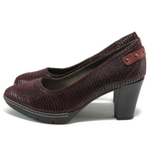 Винени анатомични дамски обувки с висок ток, естествена кожа - официални обувки за есента и зимата N 10009144