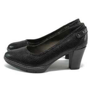 Черни анатомични дамски обувки с висок ток, естествена кожа - официални обувки за есента и зимата N 10009145