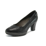 Черни анатомични дамски обувки с висок ток, естествена кожа - официални обувки за есента и зимата N 10009145