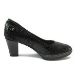 Черни анатомични дамски обувки с висок ток, естествена кожа - официални обувки за есента и зимата N 10009145