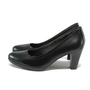 Черни дамски обувки с висок ток, естествена кожа - официални обувки за есента и зимата N 10009147