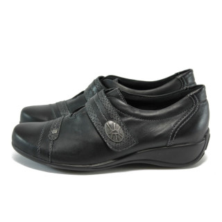 Черни дамски обувки с равна подметка, естествена кожа и еко-кожа - всекидневни обувки за есента и зимата N 10009151