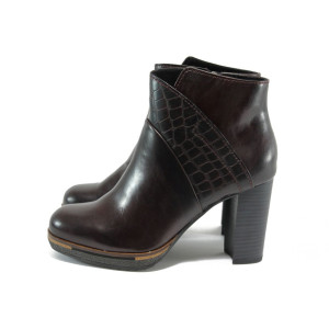 Винени дамски боти с мемори пяна, еко-кожа с крокодилска шарка - официални обувки за есента и зимата N 10009154