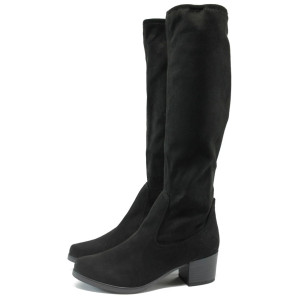 Черни дамски ботуши, качествен еко-велур - всекидневни обувки за есента и зимата N 10009169