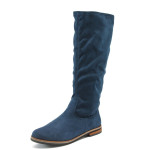 Сини дамски ботуши, качествен еко-велур - всекидневни обувки за есента и зимата N 10009170