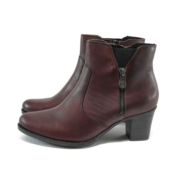 Винени дамски боти, естествена кожа - всекидневни обувки за есента и зимата N 10009199