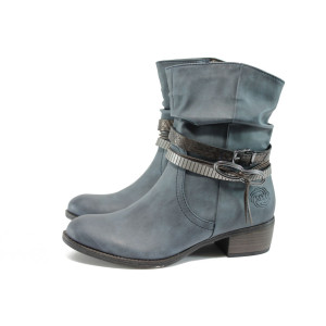 Сини дамски боти, здрава еко-кожа - всекидневни обувки за есента и зимата N 10009278