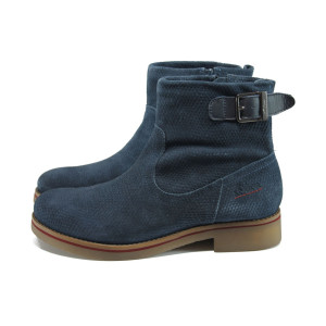 Тъмносини дамски боти, естествен велур - всекидневни обувки за есента и зимата N 10009286