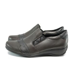 Сиви дамски обувки с равна подметка, естествена кожа - всекидневни обувки за есента и зимата N 10009288