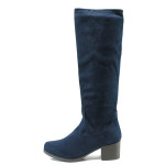 Сини дамски ботуши, качествен еко-велур - всекидневни обувки за есента и зимата N 10009315
