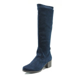 Сини дамски ботуши, качествен еко-велур - всекидневни обувки за есента и зимата N 10009315