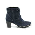 Сини дамски боти, естествен велур - всекидневни обувки за есента и зимата N 10009329