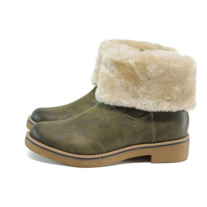 Зелени дамски боти, здрава еко-кожа - всекидневни обувки за есента и зимата N 10009367