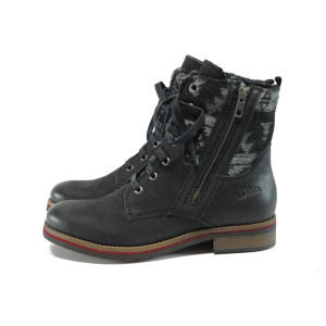 Черни дамски боти, естествена кожа и текстилна материя - всекидневни обувки за есента и зимата N 10009373