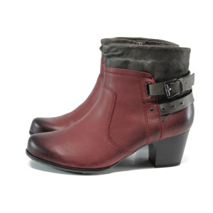 Винени дамски боти, естествена кожа и текстилна материя - всекидневни обувки за есента и зимата N 10009401