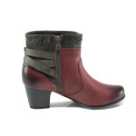 Винени дамски боти, естествена кожа и текстилна материя - всекидневни обувки за есента и зимата N 10009401