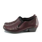 Винени анатомични дамски обувки със среден ток, естествена кожа - всекидневни обувки за есента и зимата N 10009456