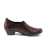 Винени анатомични дамски обувки със среден ток, естествена кожа - всекидневни обувки за есента и зимата N 10009456