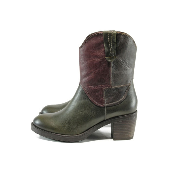 Зелени дамски боти, естествена кожа - всекидневни обувки за есента и зимата N 10009458