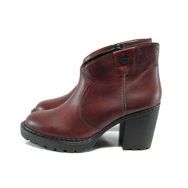 Винени дамски боти, естествена кожа - всекидневни обувки за есента и зимата N 10009588